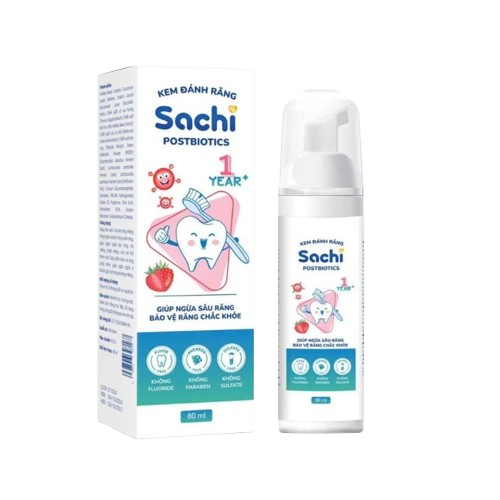 Kem đánh răng tạo bọt Sachi Postbiotics giúp làm sạch,ngừa sâu răng, khử mùi hôi miệng cho bé - 80ml