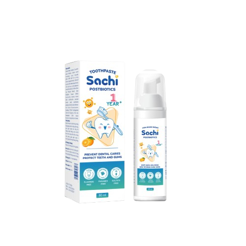 Kem đánh răng tạo bọt Sachi Postbiotics giúp làm sạch,ngừa sâu răng, khử mùi hôi miệng cho bé - 80ml