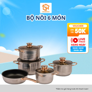 Bộ Nồi 6 Món Vung Kính ENGELBERG 8013 Công Nghệ Đức Cao Cấp Sang Trọng Cam Homeware