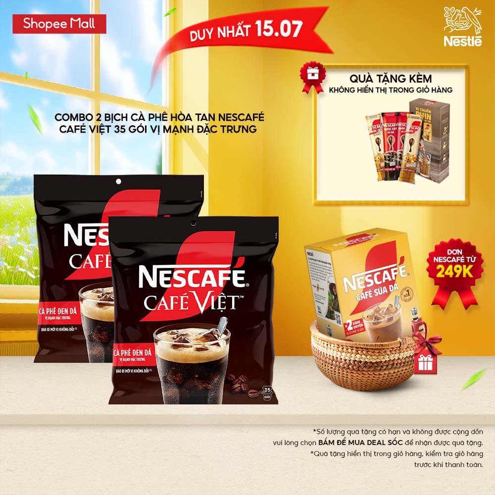 [Tặng hộp 4 gói nước cốt cà phê] Combo 2 Bịch Cà phê Hòa tan NESCAFÉ ...