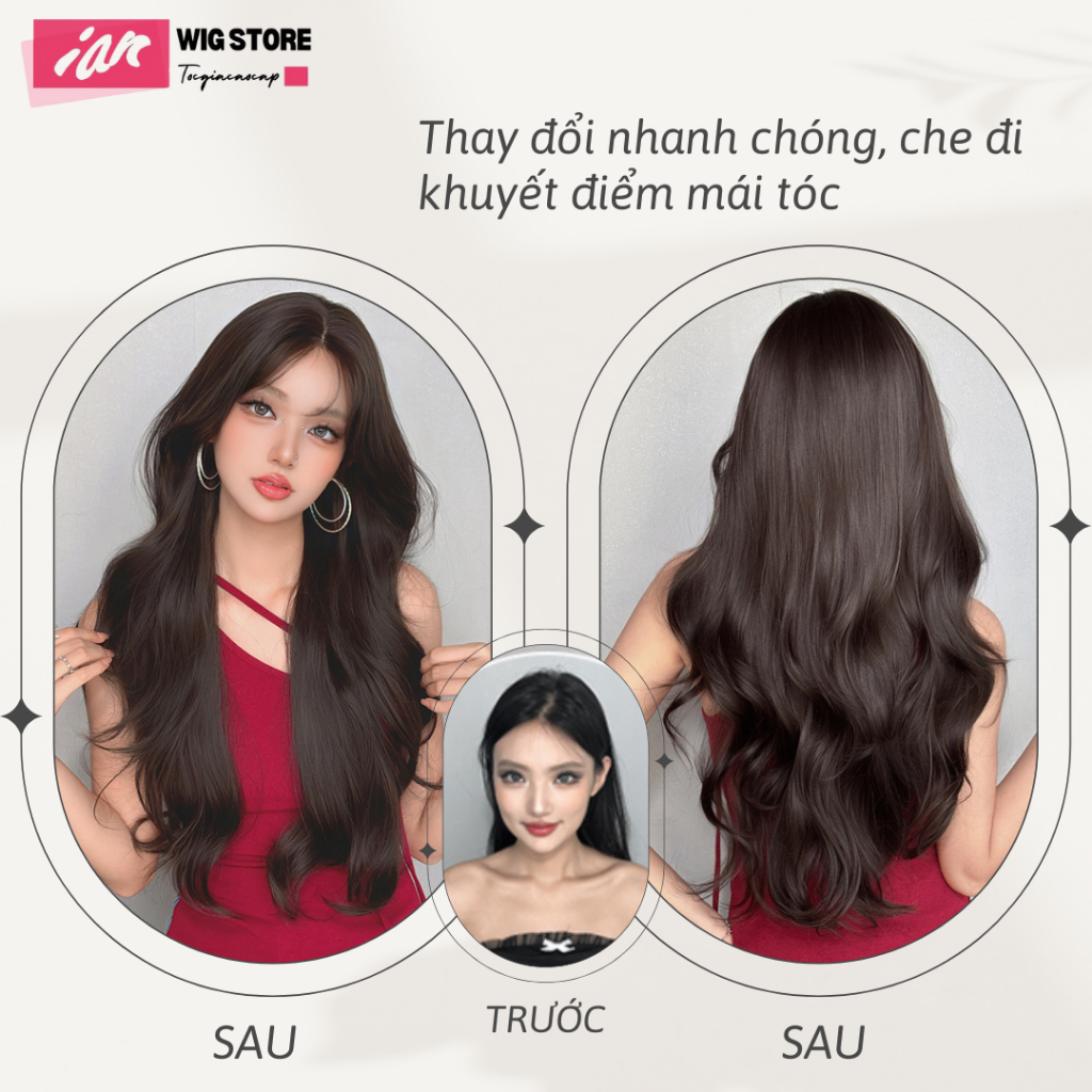 Tóc Giả Nguyên Đầu iAn Cao Cấp, Tóc Nguyên Đầu Chất Liệu Tơ Lụa Mờ Chịu NHiệt