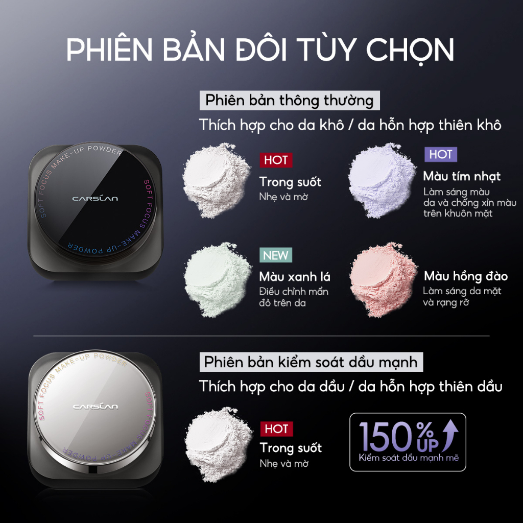 CARSLAN Phấn phủ dạng bột kiềm dầu cao, chống nước không trôi không lem 8g | NHÍM HOUSE