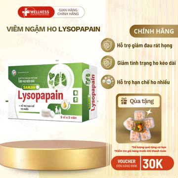 Kẹo ngậm đau họng, kẹo ngậm ho Lysopapain, hộp 30 viên