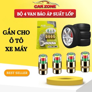 Bộ 4 Đầu Van Báo Áp Suất Lốp Xe Máy, Ô Tô Lõi Đồng Cao Cấp 3 Màu Hiển Thị Kiểm Tra Dễ Dàng Bằng Mắt