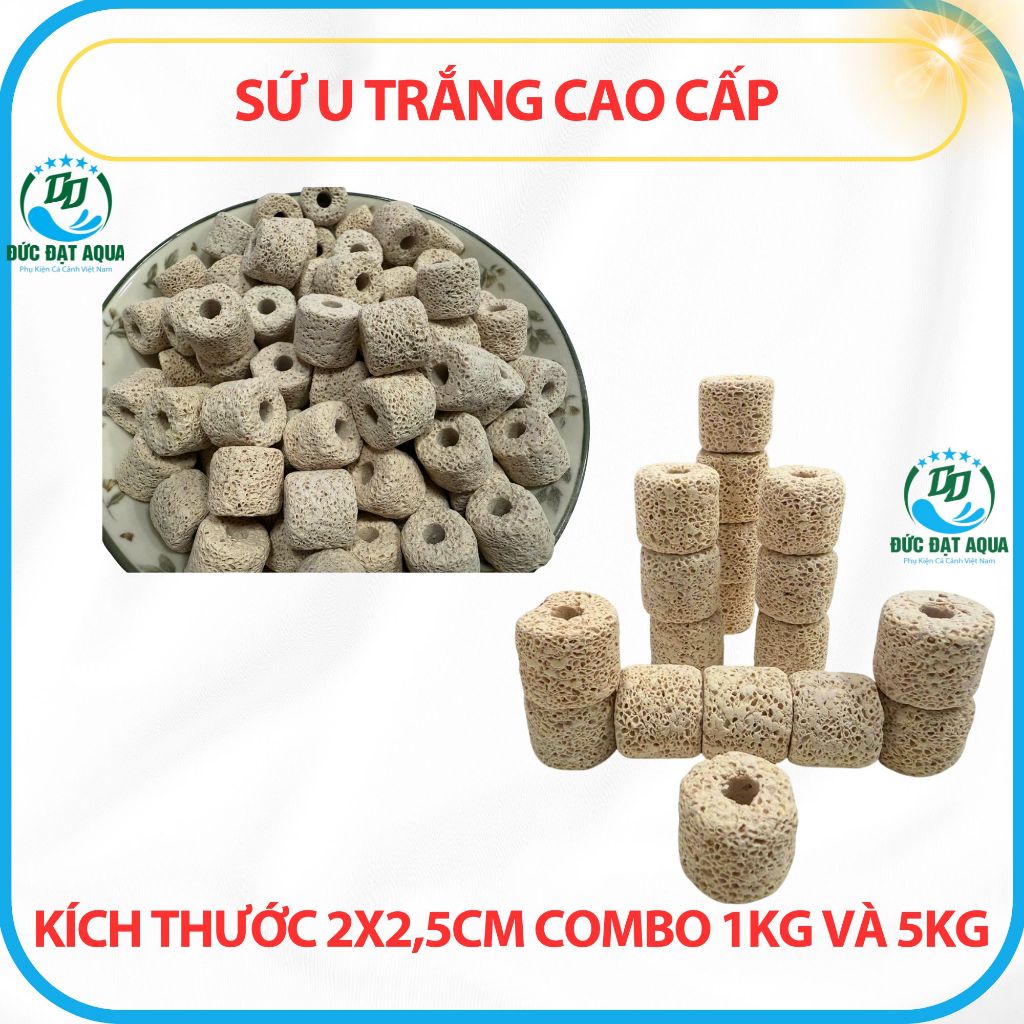 Sứ U trắng CAO CẤP bề mặt nhiều lỗ - combo 1kg và 5kg Vật liệu lọc cá cảnh, hồ koi thuỷ sinh 5