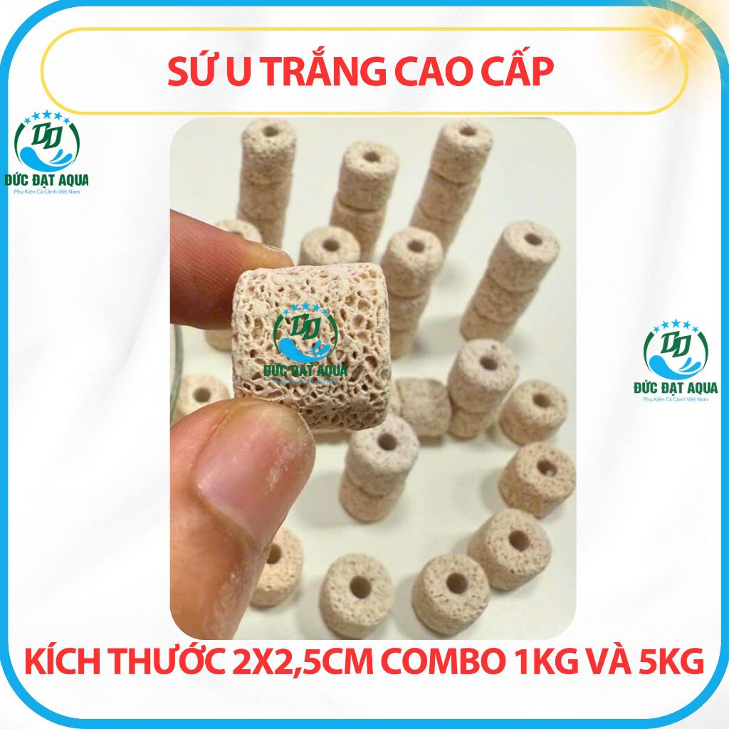 Sứ U trắng CAO CẤP bề mặt nhiều lỗ - combo 1kg và 5kg Vật liệu lọc cá cảnh, hồ koi thuỷ sinh 2