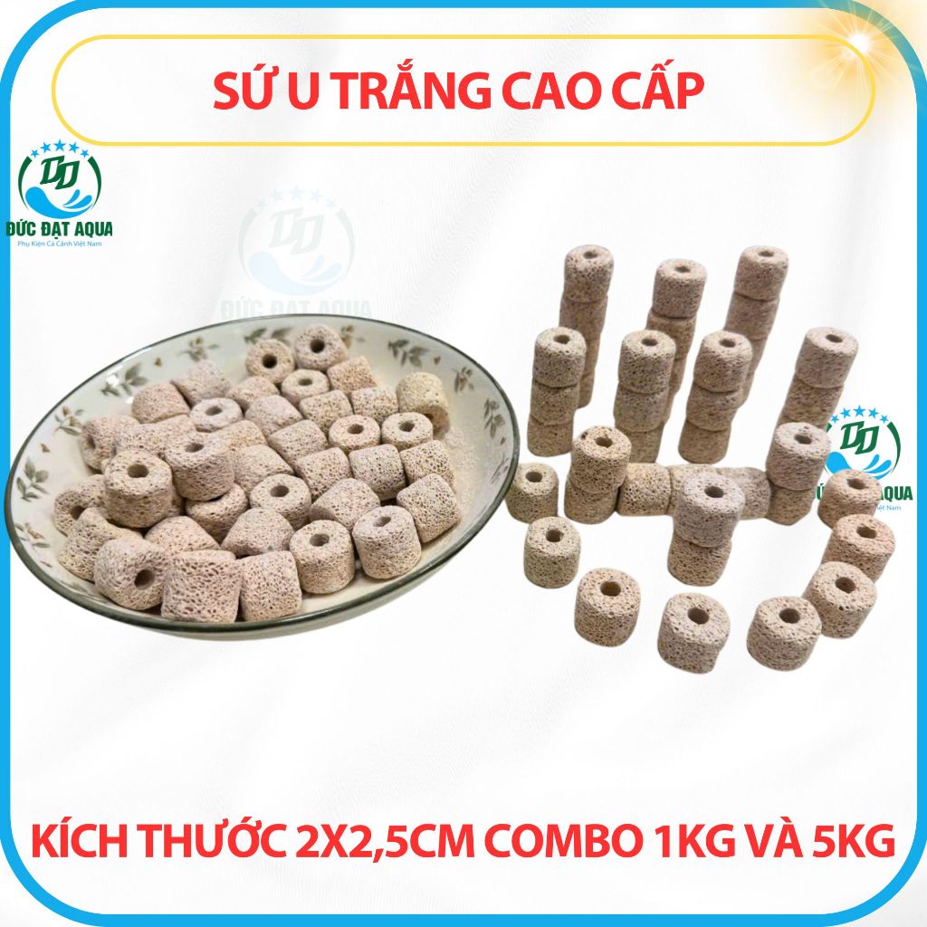 Sứ U trắng CAO CẤP bề mặt nhiều lỗ - combo 1kg và 5kg Vật liệu lọc cá cảnh, hồ koi thuỷ sinh 4