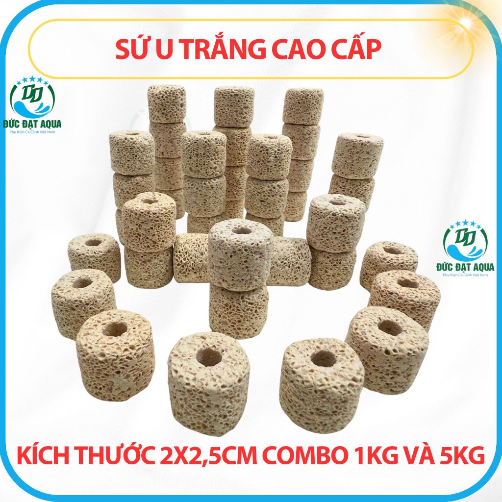 Sứ U trắng CAO CẤP bề mặt nhiều lỗ - combo 1kg và 5kg Vật liệu lọc cá cảnh, hồ koi thuỷ sinh