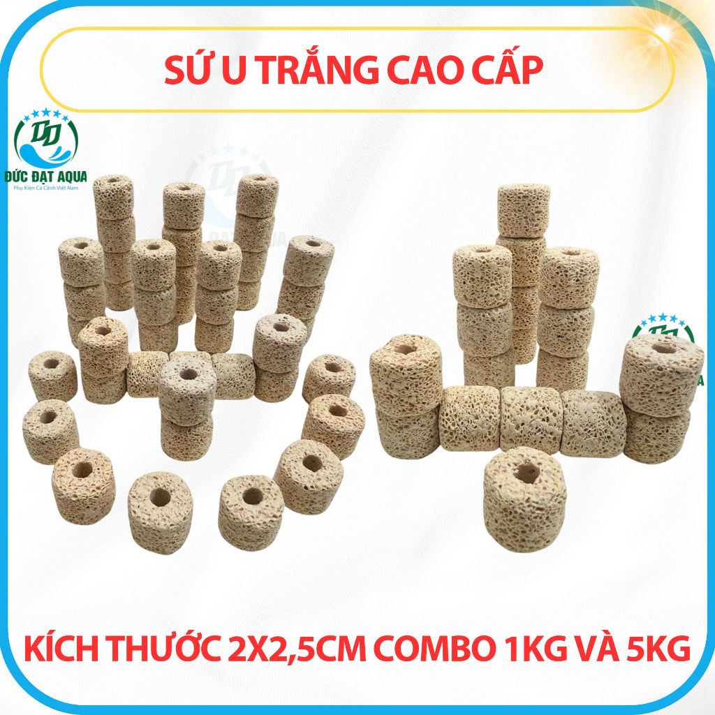 Sứ U trắng CAO CẤP bề mặt nhiều lỗ - combo 1kg và 5kg Vật liệu lọc cá cảnh, hồ koi thuỷ sinh 7