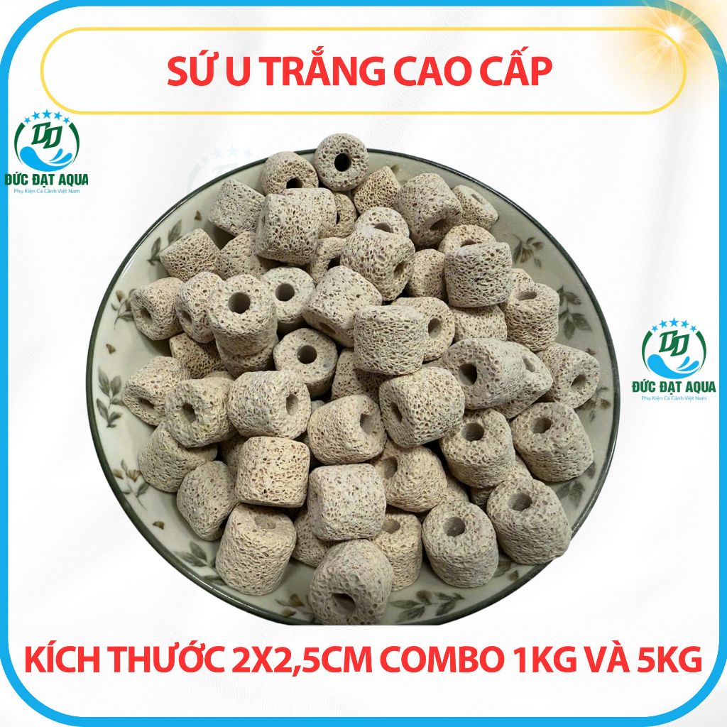 Sứ U trắng CAO CẤP bề mặt nhiều lỗ - combo 1kg và 5kg Vật liệu lọc cá cảnh, hồ koi thuỷ sinh 3