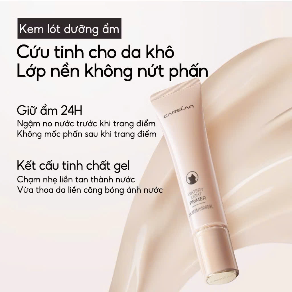 CARSLAN Kem lót PRIMER water light 24h dưỡng ẩm kiểm soát dầu lâu trôi 35g và mini 10g | NHÍM HOUSE