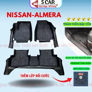 Thảm lót sàn NHỰA đúc TPE 5D xe Nissan Almera 2018- 2025, Mẫu Tràn viền bậc cửa