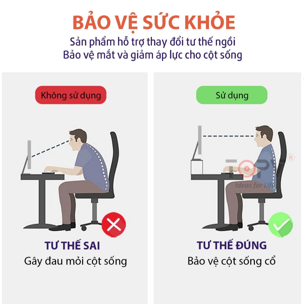 Kệ để màn hình máy tính LED TOPV sạc không dây USB bàn giá đỡ màn hình kê PC gỗ trắng home
