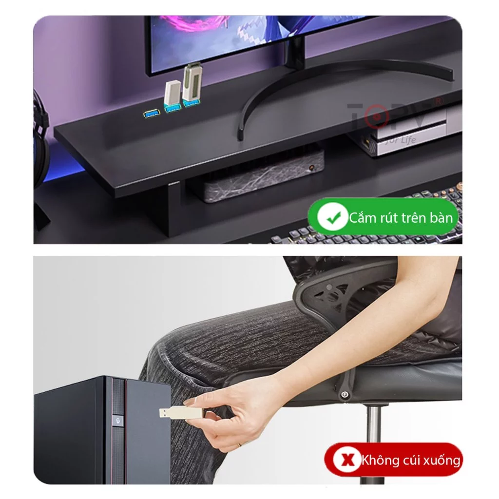 Kệ màn hình máy tính LED sạc không dây USB kệ để máy tính bàn giá đỡ màn hình kê PC gỗ trắng