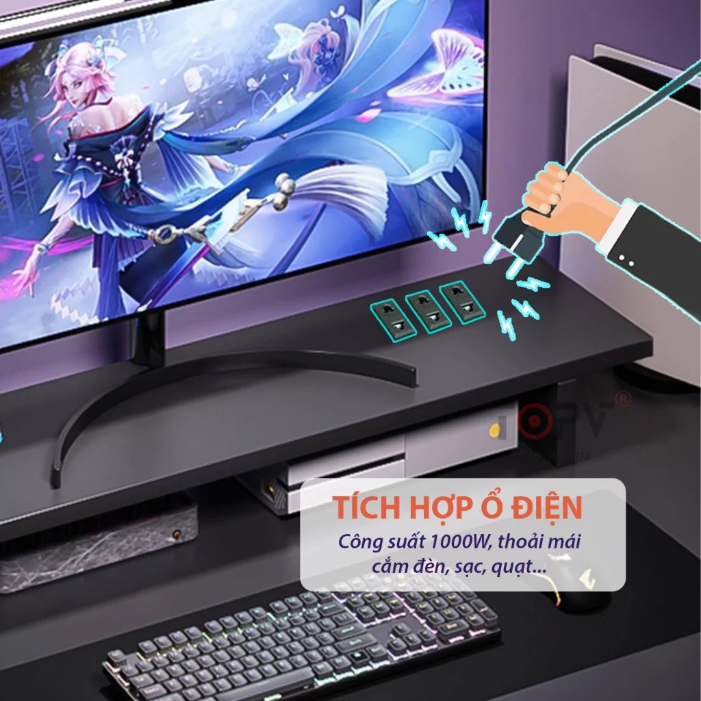 Kệ màn hình máy tính LED sạc không dây USB kệ để máy tính bàn giá đỡ màn hình kê PC gỗ trắng