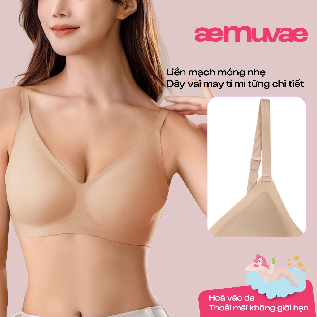 Bra không viền Jelly cổ V dây mảnh móc cài, ôm gom thoải mái, mút 3D nâng - Muvae (aeMuvae)