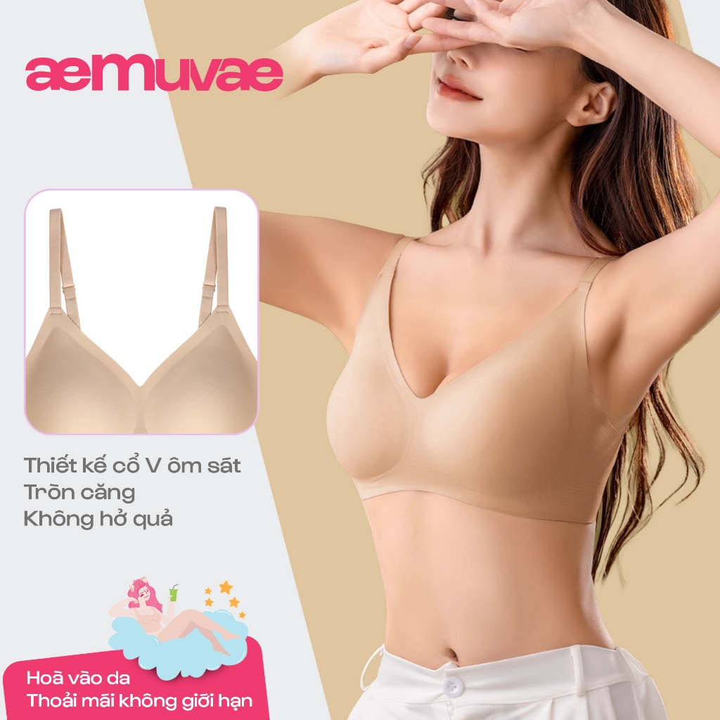 Bra không viền Jelly cổ V dây mảnh móc cài, ôm gom thoải mái, mút 3D nâng - Muvae (aeMuvae)