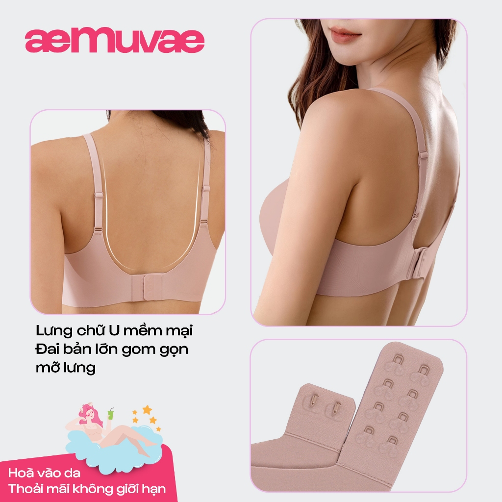 Bra không viền Jelly cổ V dây mảnh móc cài, ôm gom thoải mái, mút 3D nâng - Muvae (aeMuvae)