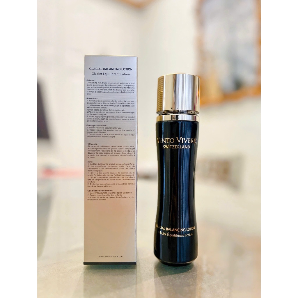Nước thần Vento Vivere Glacial Balancing Lotion Thụy Sĩ, giúp căng bóng da, giảm nếp nhăn 120ml Mẫu Mới