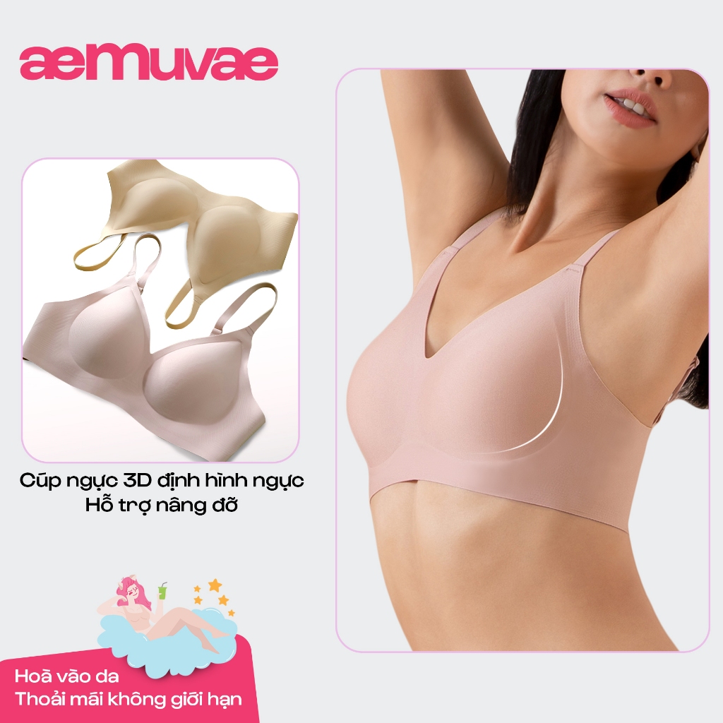 Bra không viền Jelly cổ V dây mảnh móc cài, ôm gom thoải mái, mút 3D nâng - Muvae (aeMuvae)