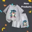 Bộ cộc tay cotton cho bé – In hình cá mập Tralela Tralala, vải mềm mát, mặc thoải mái cả ngày (M 223)