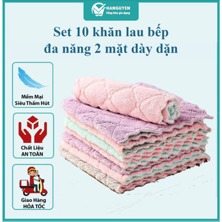 Set 10 khăn lau bếp đa năng 2 mặt dày dặn - siêu thấm hút, mềm mịn, tiện lợi