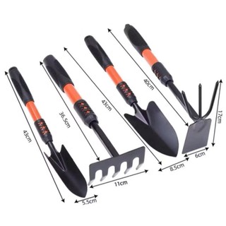 Bộ Dụng Cụ Làm Vườn Đa Năng 4 Món: Xẻng, Cào, Cuốc 2in1, Cán Dài 41cm, Bền Bỉ