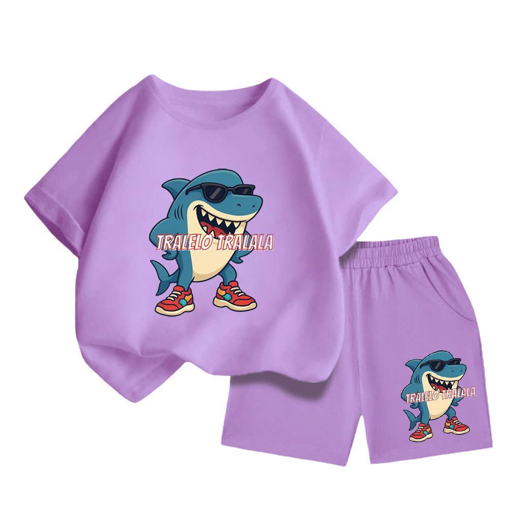 Bộ quần áo cotton trẻ em – In cá mập Tralelo Tralala đáng yêu, mặc mát, không lo bí bách (M 223)