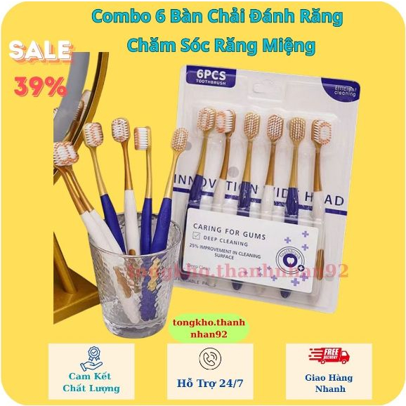 Vỉ 6 Bàn Chải Đánh Răng Lông Mềm Mại Hỗ Trợ Loại Bỏ Mảng Bám Dùng Cho Gia Đình