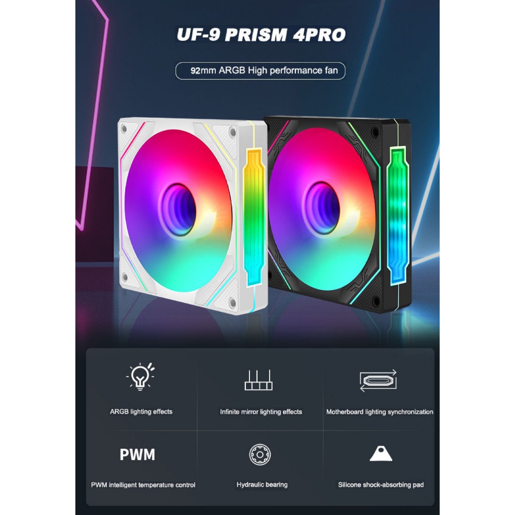 Quạt 92mm ARGB cho case nhỏ. UF-9 PRISM 4 PRO fan vô cực [NEW, BH 6 ...