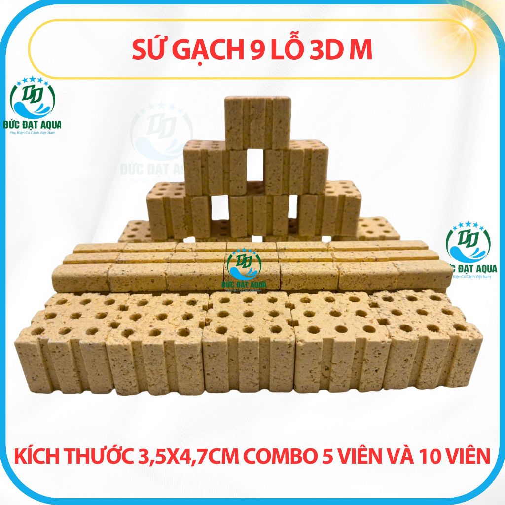 SỨ GẠCH 9 LỖ 3DM CAO CẤP LỌC BỂ CÁ CẢNH HỒ KOI BỂ THỦY SINH COMBO 5 &10 VIÊN KT 3,5X4,7CM