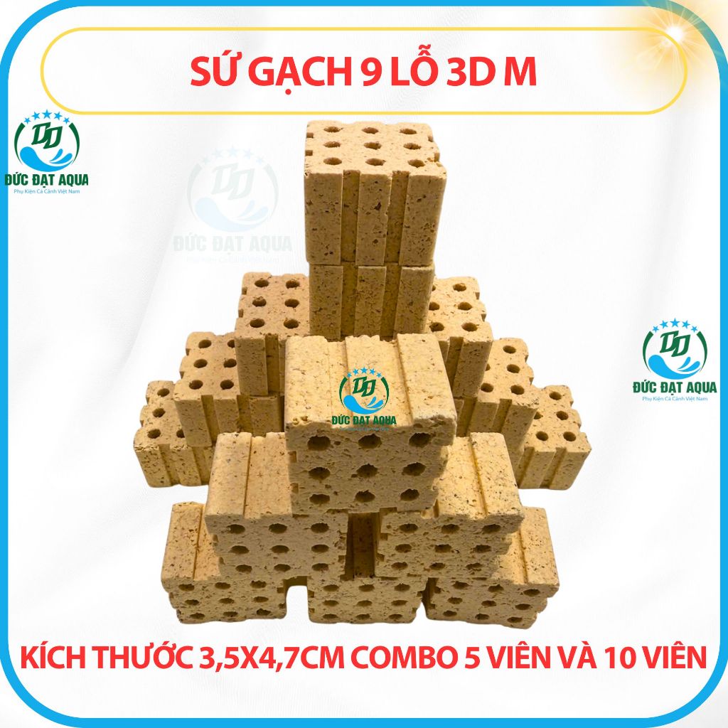 SỨ GẠCH 9 LỖ 3DM CAO CẤP LỌC BỂ CÁ CẢNH HỒ KOI BỂ THỦY SINH COMBO 5 &10 VIÊN KT 3,5X4,7CM 3