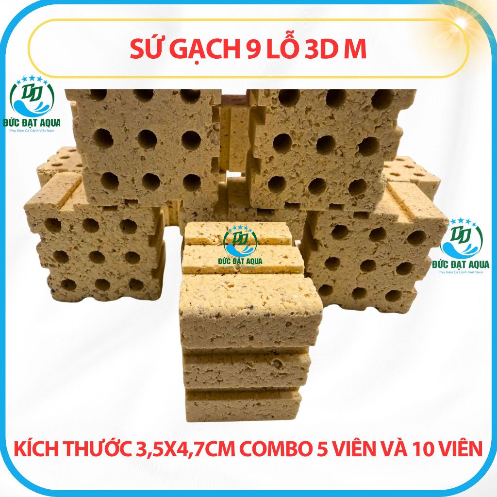 SỨ GẠCH 9 LỖ 3DM CAO CẤP LỌC BỂ CÁ CẢNH HỒ KOI BỂ THỦY SINH COMBO 5 &10 VIÊN KT 3,5X4,7CM 5
