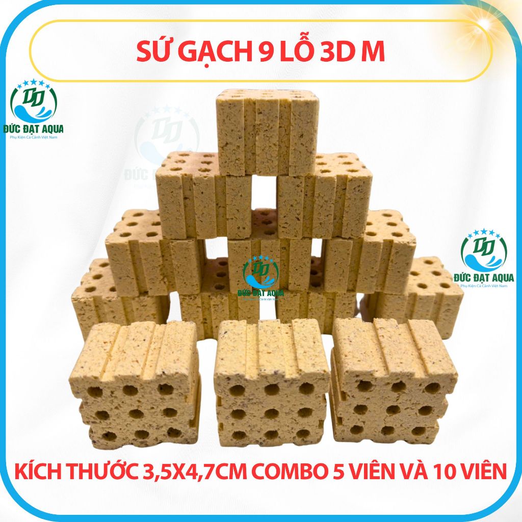 SỨ GẠCH 9 LỖ 3DM CAO CẤP LỌC BỂ CÁ CẢNH HỒ KOI BỂ THỦY SINH COMBO 5 &10 VIÊN KT 3,5X4,7CM 2