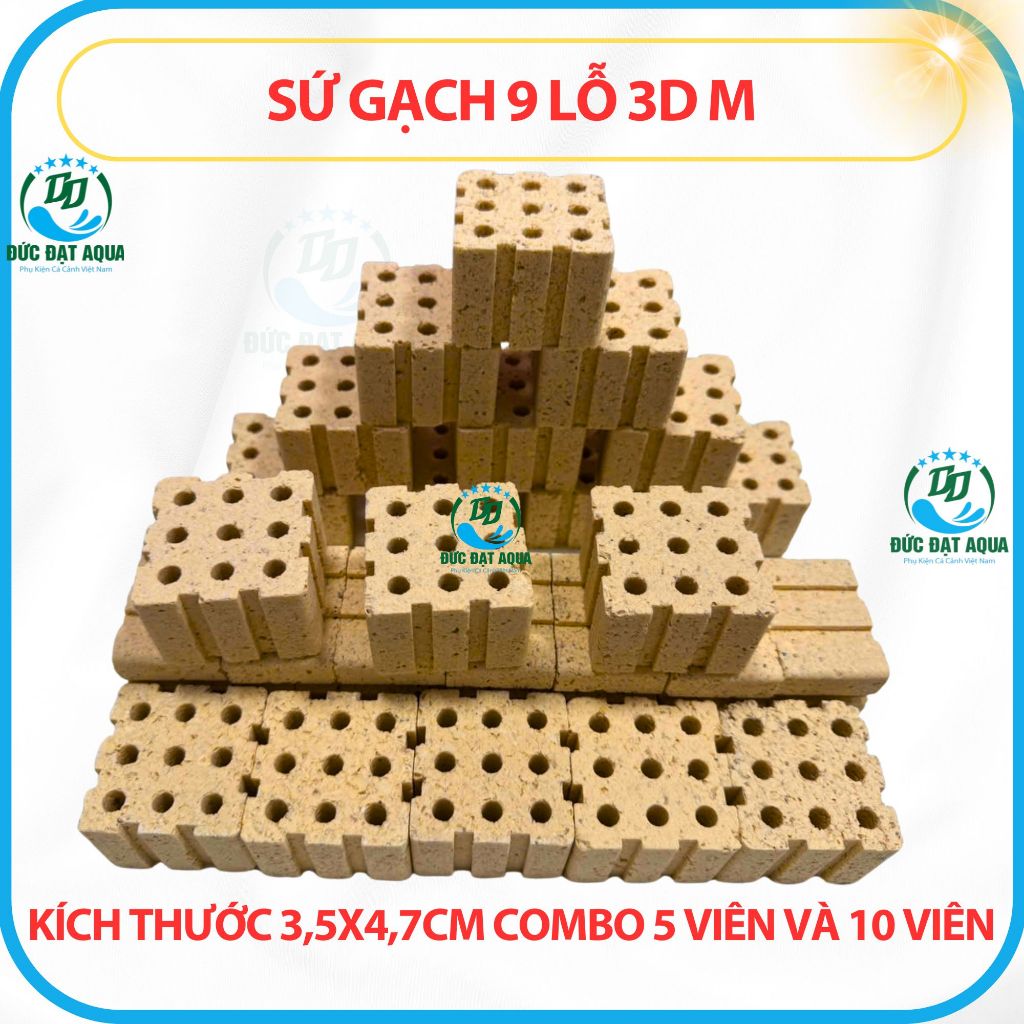 SỨ GẠCH 9 LỖ 3DM CAO CẤP LỌC BỂ CÁ CẢNH HỒ KOI BỂ THỦY SINH COMBO 5 &10 VIÊN KT 3,5X4,7CM 4