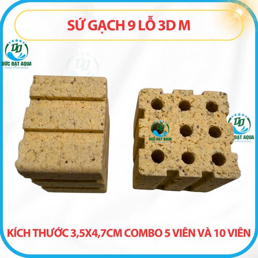 SỨ GẠCH 9 LỖ 3DM CAO CẤP LỌC BỂ CÁ CẢNH HỒ KOI BỂ THỦY SINH COMBO 5 &10 VIÊN KT 3,5X4,7CM 7