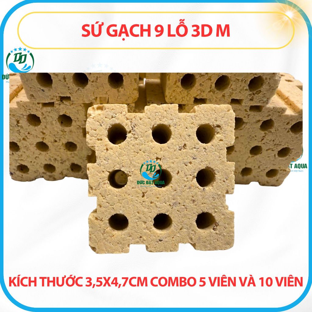 SỨ GẠCH 9 LỖ 3DM CAO CẤP LỌC BỂ CÁ CẢNH HỒ KOI BỂ THỦY SINH COMBO 5 &10 VIÊN KT 3,5X4,7CM 6