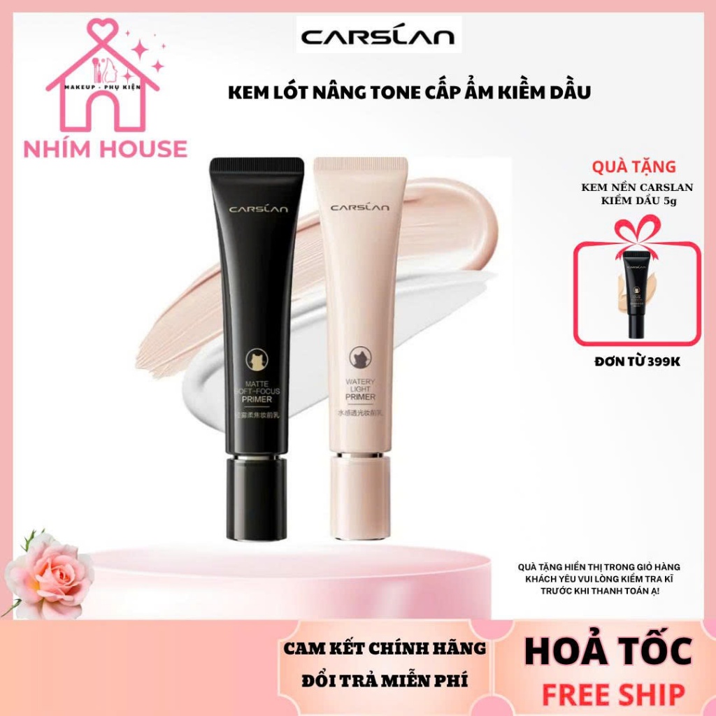 CARSLAN Kem lót PRIMER water light 24h dưỡng ẩm kiểm soát dầu lâu trôi 35g và mini 10g | NHÍM HOUSE