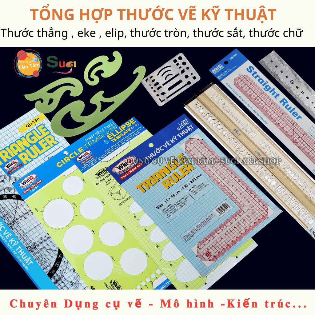 [TÂM TÂM] Bộ Thước Vẽ Kỹ Thuật Tng Hợp  Thước L, Thước Tròn, Elip, Thước Cong, Thước Chặn Tẩy  Dụng Cụ Vẽ Kiến Trúc,