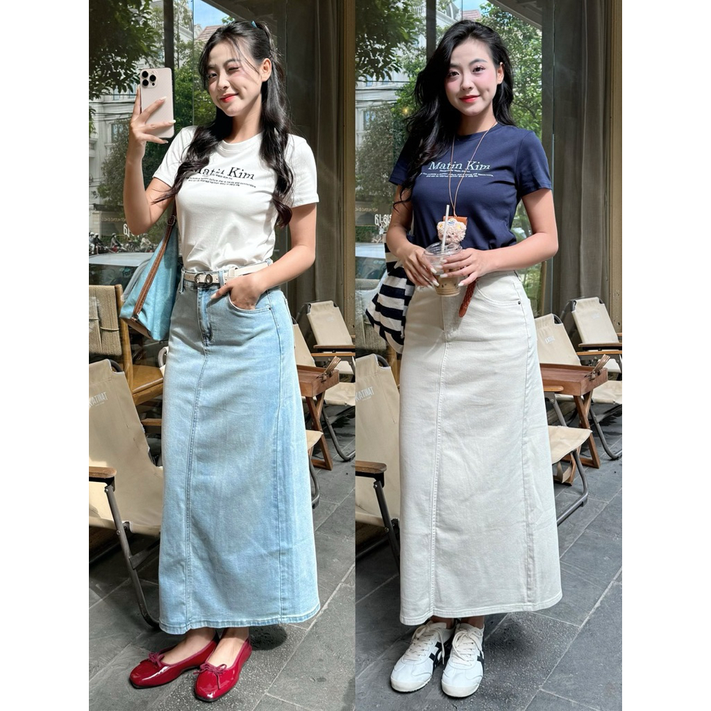 [RÁCH STORE] Chân váy jean dài - 8216 - trơn - xẻ sau | Shopee Việt Nam