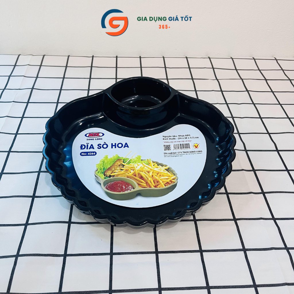 Đĩa sò hoa nhựa Song Long có ngăn chấm tiện lợi, đựng mứt trái cây bánh kẹo đồ ăn vặt
