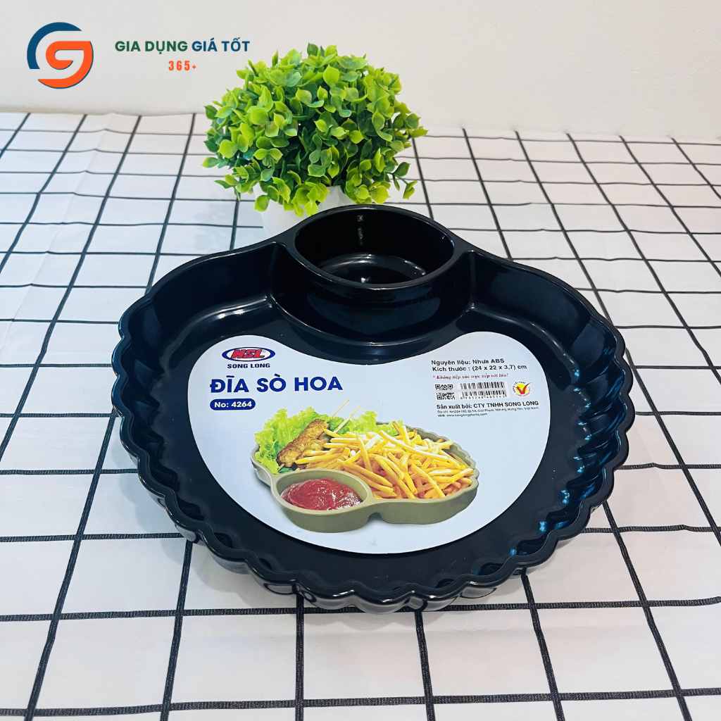 Đĩa sò hoa nhựa Song Long có ngăn chấm tiện lợi, đựng mứt trái cây bánh kẹo đồ ăn vặt