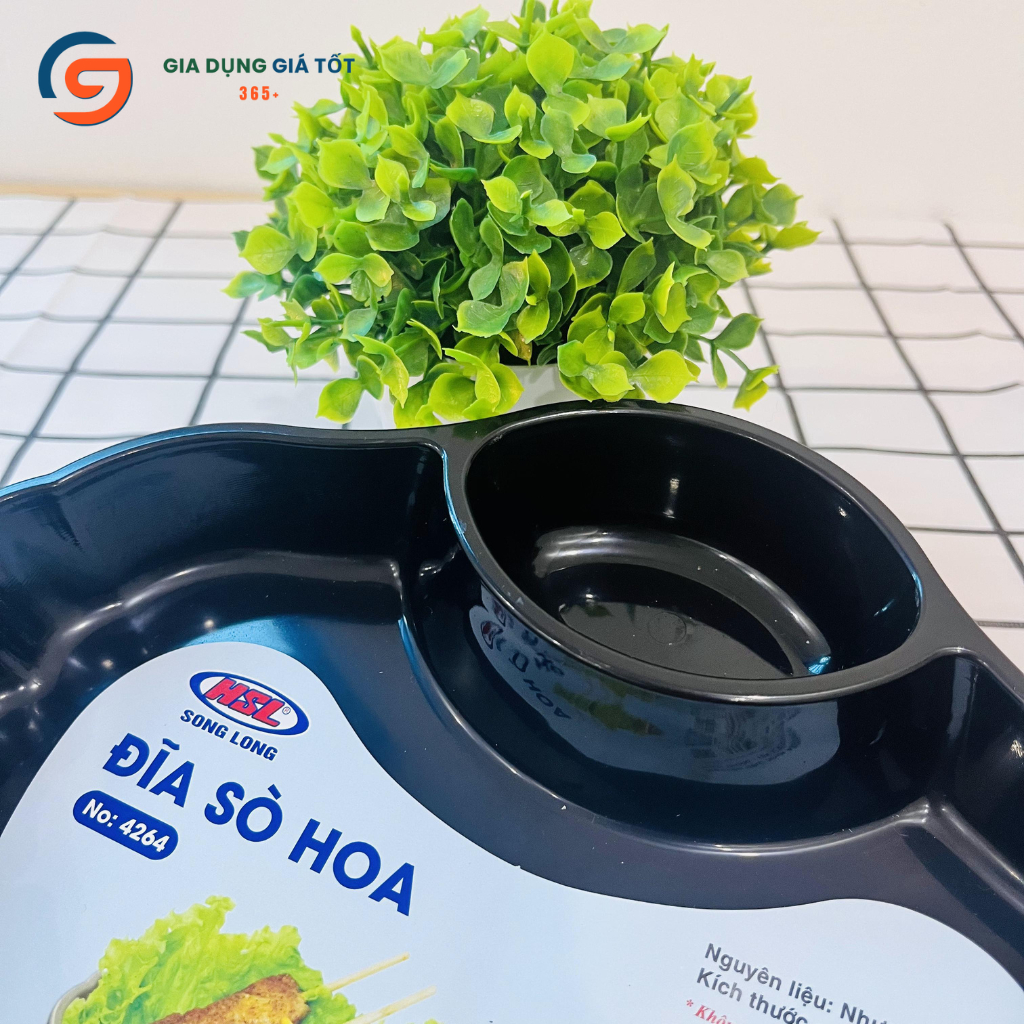 Đĩa sò hoa nhựa Song Long có ngăn chấm tiện lợi, đựng mứt trái cây bánh kẹo đồ ăn vặt