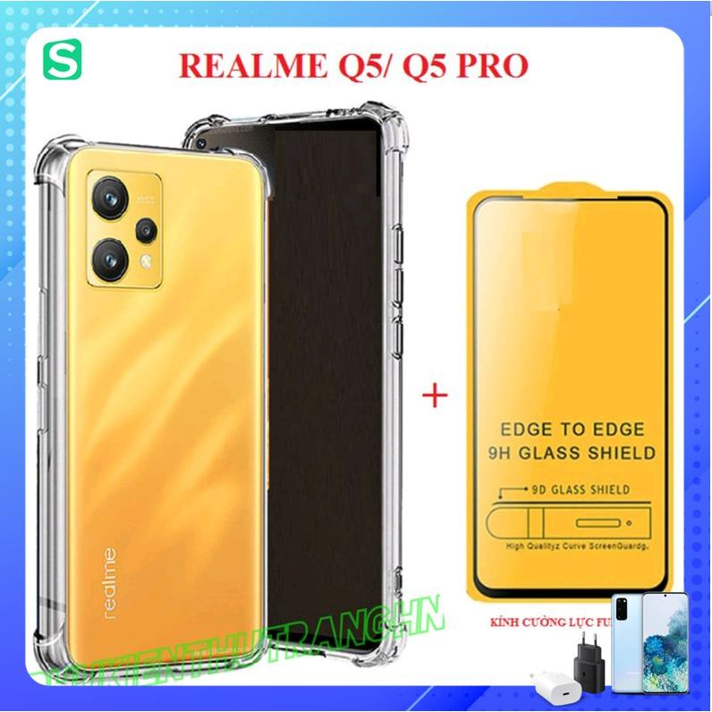 Combo kính cường lực realme q5 q5 pro full màn + Ốp dẻo trong chống sốc ...