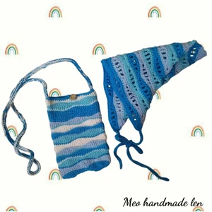 Combo túi đeo chéo + khăn trùm đầu tam giác sóng biển - handmade len - crochet