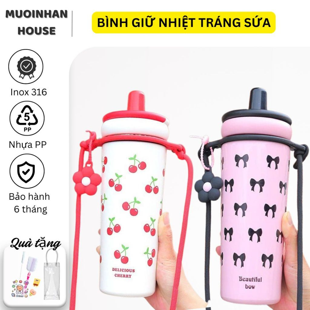 Ly Giữ Nhiệt Daisy Tráng Sứ Cao Cấp 720ml Tặng Kèm Dây Quai Đeo Charm Hoa Xinh Xắn