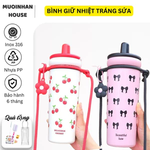 Ly Giữ Nhiệt Daisy Tráng Sứ Cao Cấp 720ml Tặng Kèm Dây Quai Đeo Charm Hoa Xinh Xắn