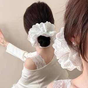 Dây buộc tóc scrunchies bản to lớn màu pastel trắng đen trơn cao cấp iLita set cột tóc dễ thương sang trọng