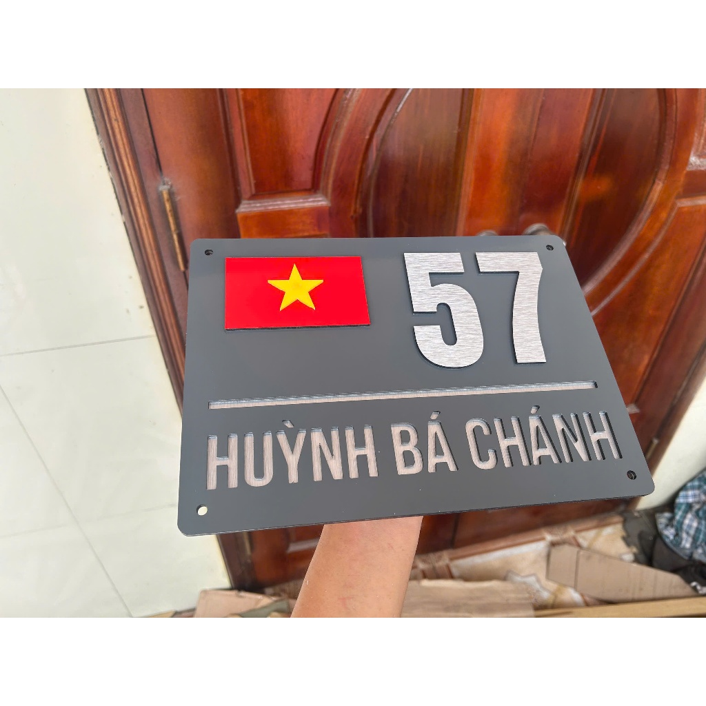 BẢNG SỐ NHÀ Alcorest  GHI XÁM + XƯỚCBẠC ( CỜ TỔ QUỐC )