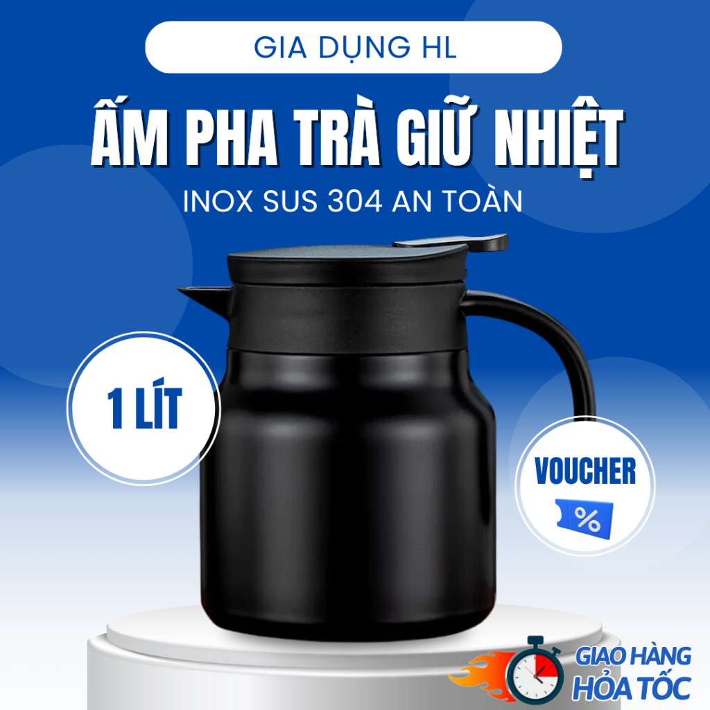 Ấm Pha Trà Giữ Nhiệt Inox 304 Không Rỉ, Phích Giữ Nhiệt 1Lít Hàng Cao Cấp, Ca Giữ Nhiệt Đựng Nước